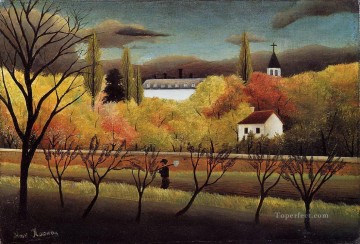 impressionism landscape Painting - landscape with farmer 1896 Henri Rousseau Post Impressionism Naive Primitivism